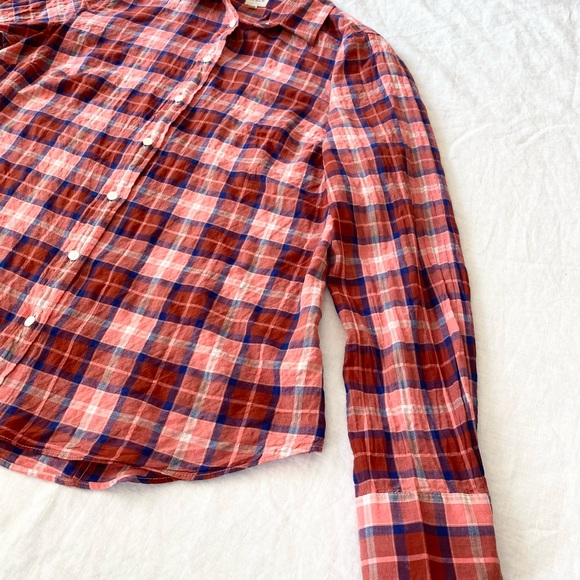 J. Crew Women Plaid Button Up The Perfect Shirt Long Sleeve Red Pink - Picture 6 of 11